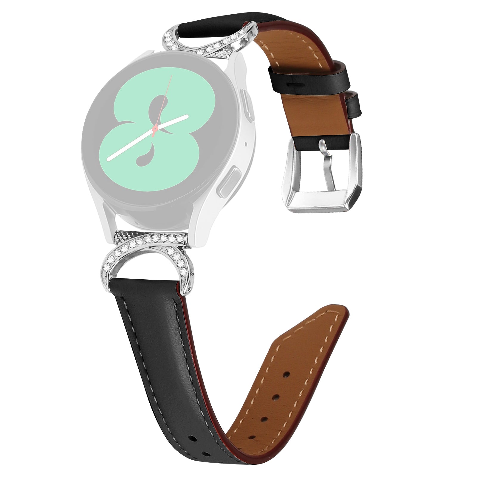 For Samsung Galaxy Watch 3 41mm Watch 5 40mm 44mm Replacement Strap 20mm Rhinestone D-shape Connector Split Leather Band with Silver Buckle For Samsung Galaxy Watch 3 41mm Watch 5 40mm 44mm Replacement Strap 20mm Rhinestone D-shape Connector Split Leather Band with Silver Buckle